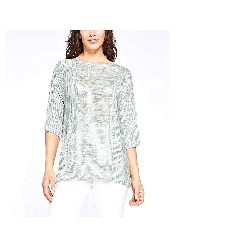 Sympli Easy As Pie Top Striped Grey Lagenlook Size 6